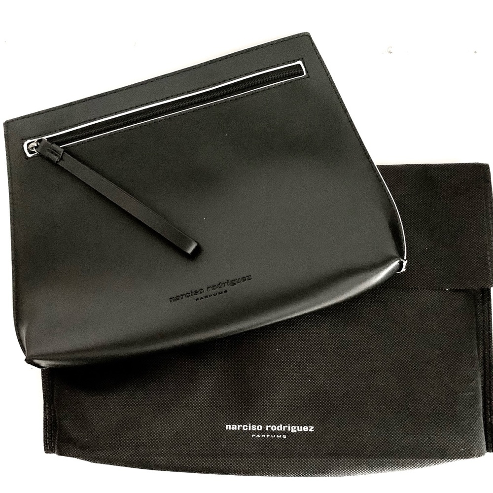 Narciso Rodriguez Parfums Black Faux Leather Wristlet Clutch Cosmetic Pouch